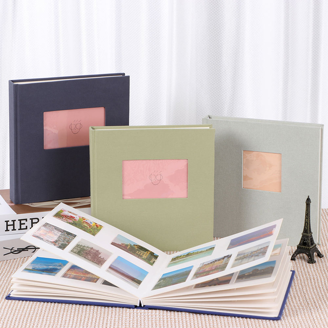 DIY Photo-Almber Красочный тканевый льняный крышка ткани с передним окном 6x4 Slip-in для свадебного детского семейного фотоальбом